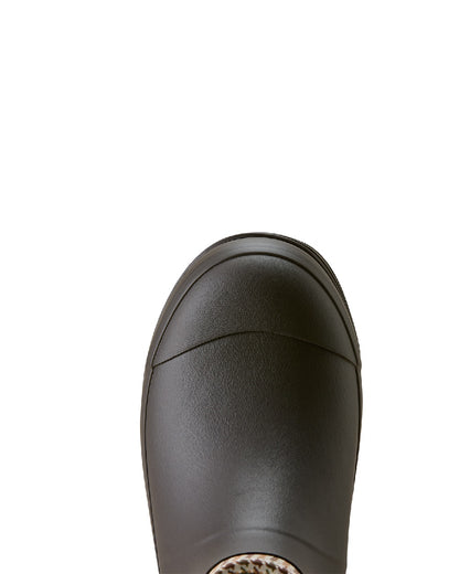 Chocolate coloured Ariat Womens Kelmarsh Shortie Rubber Boots on white background 
