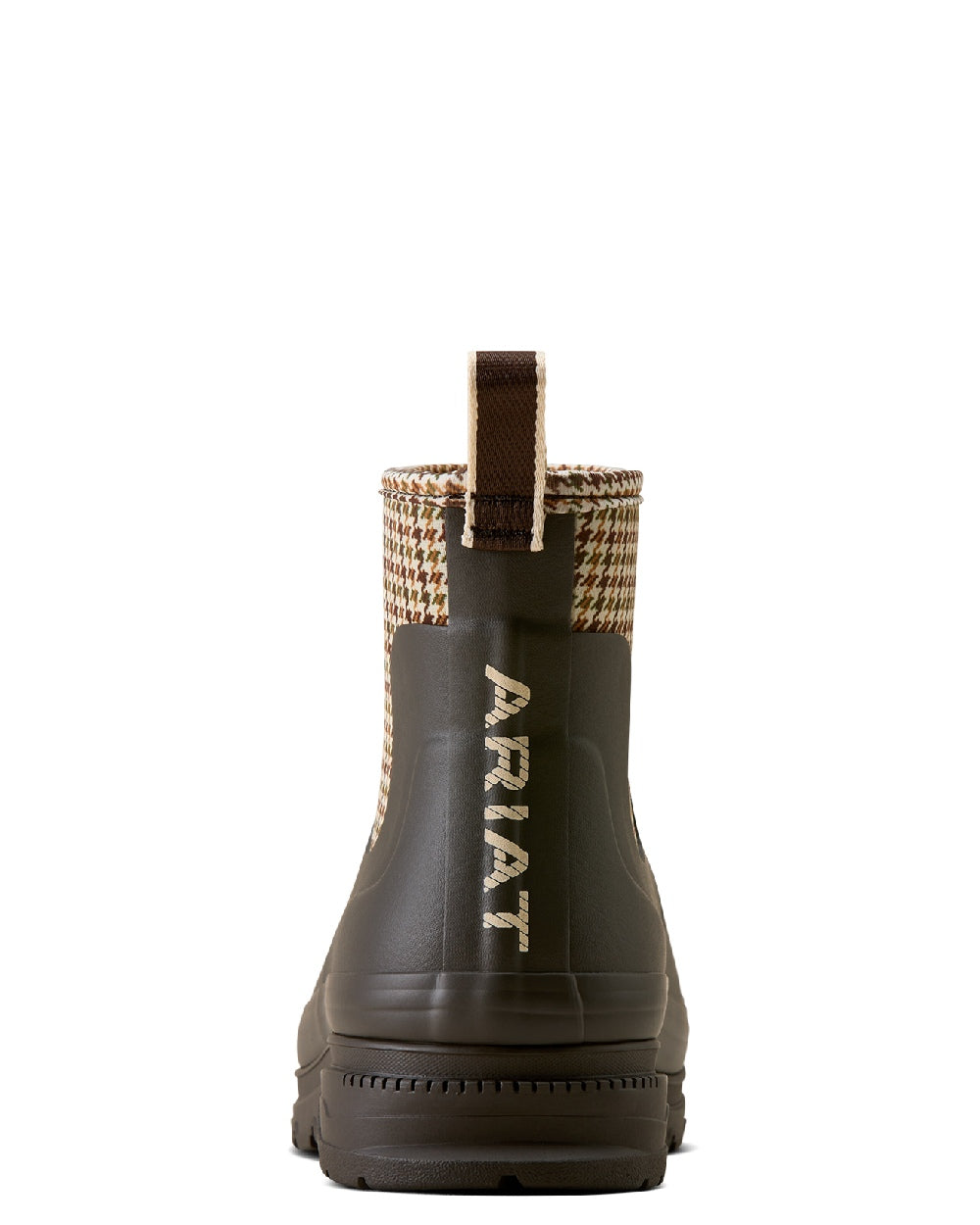 Chocolate coloured Ariat Womens Kelmarsh Shortie Rubber Boots on white background 