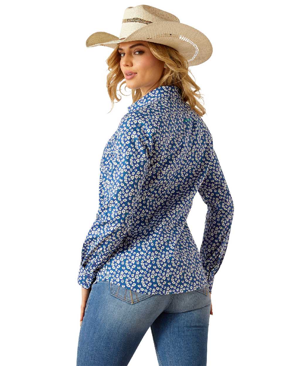 Georgia Floral Ditsy Print coloured Ariat Womens Kirby Stretch Shirt on white background 
