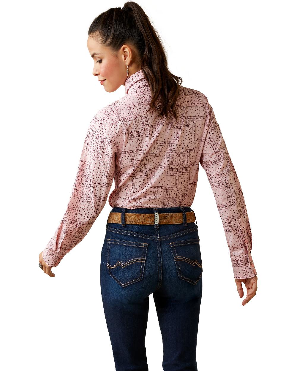 Coral Blush Paisley Coloured Ariat Womens Kirby Stretch Western Shirt on white background 