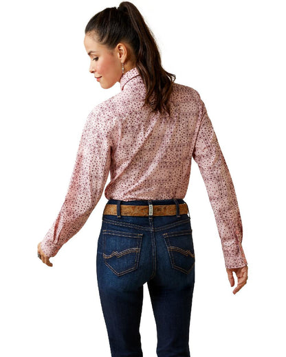 Coral Blush Paisley Coloured Ariat Womens Kirby Stretch Western Shirt on white background 