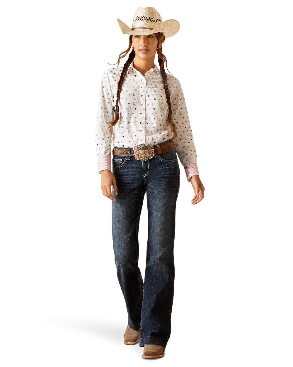 Steer Garden Coloured Ariat Womens Kirby Stretch Western Shirt on white background 