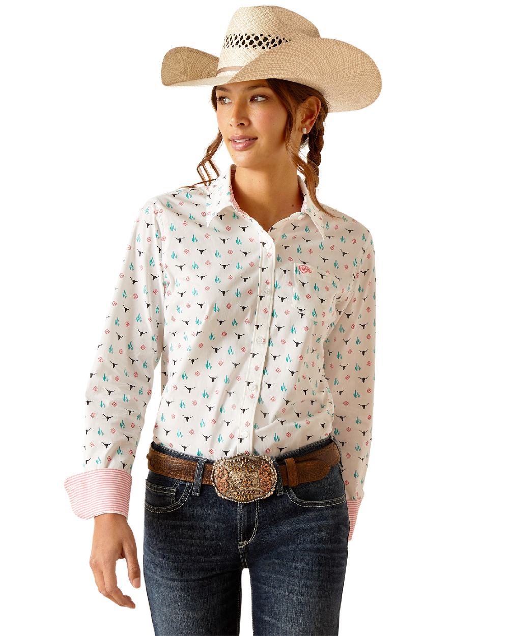 Steer Garden Coloured Ariat Womens Kirby Stretch Western Shirt on white background 