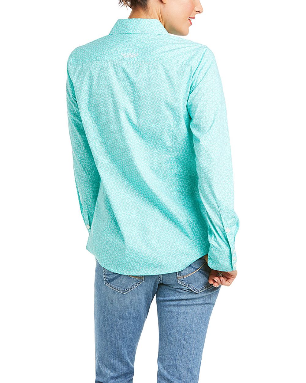 Waterfall Coloured Ariat Womens Kirby Stretch Western Shirt on white background 