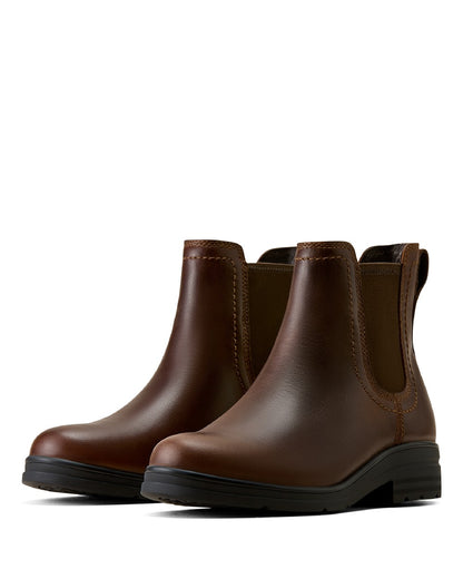 Tobacco Brown coloured Ariat Womens Langley Waterproof Chelsea Boots on white background 