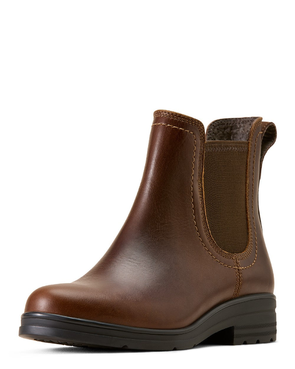 Tobacco Brown coloured Ariat Womens Langley Waterproof Chelsea Boots on white background 