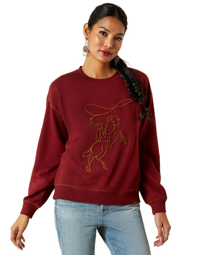 Cabernet Coloured Ariat Womens Lasso Sweatshirt on white background 
