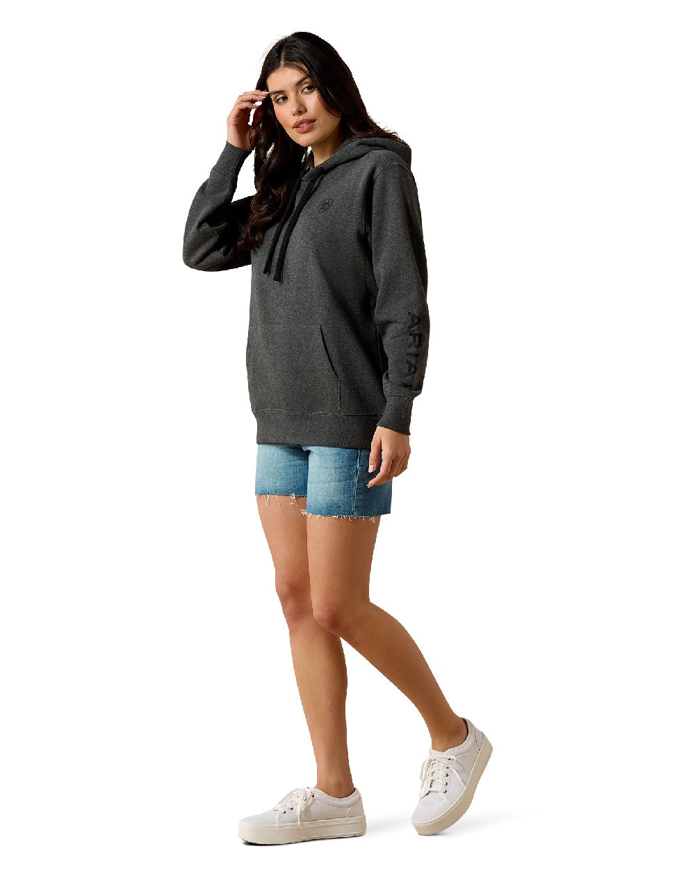 Charcoal Heather coloured Ariat Womens Logo 2.0 Hoodie on white background 