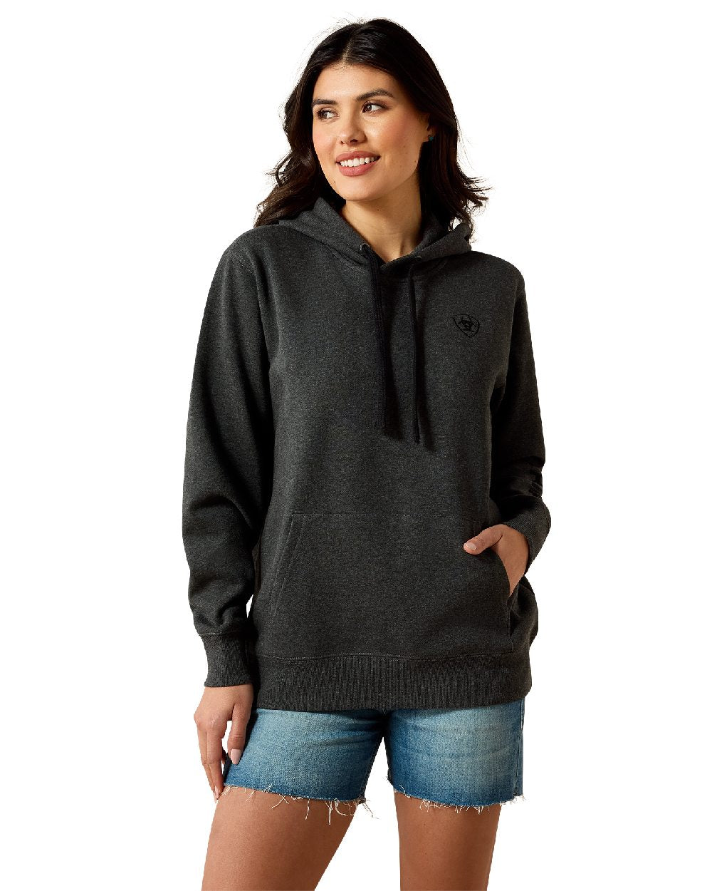 Charcoal Heather coloured Ariat Womens Logo 2.0 Hoodie on white background 
