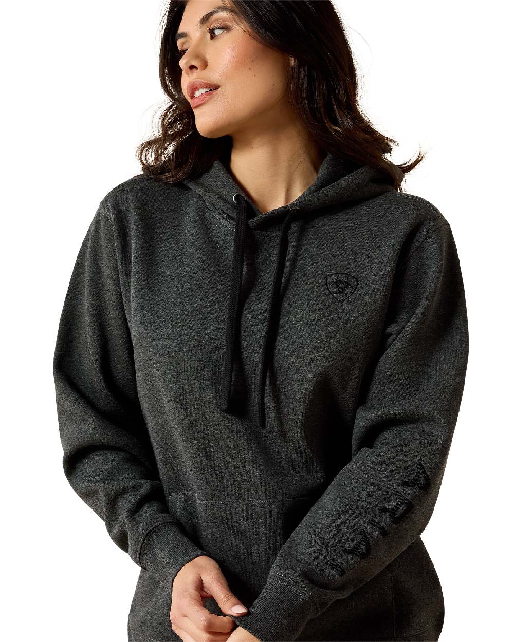 Charcoal Heather coloured Ariat Womens Logo 2.0 Hoodie on white background 