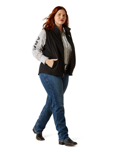 Black coloured Ariat Womens Logo Softshell Vest on white background 