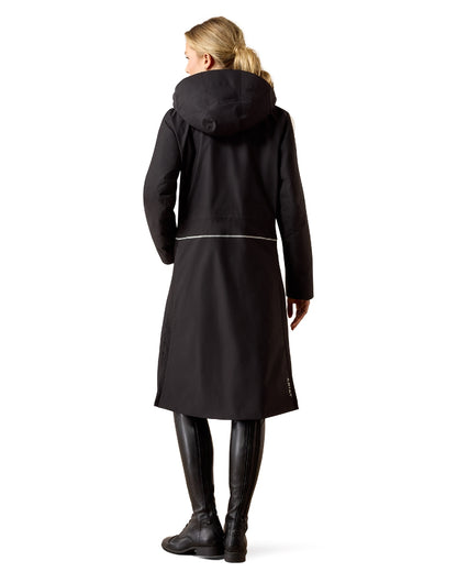 Black coloured Ariat Womens Long Rider Waterproof Coat on a white background 