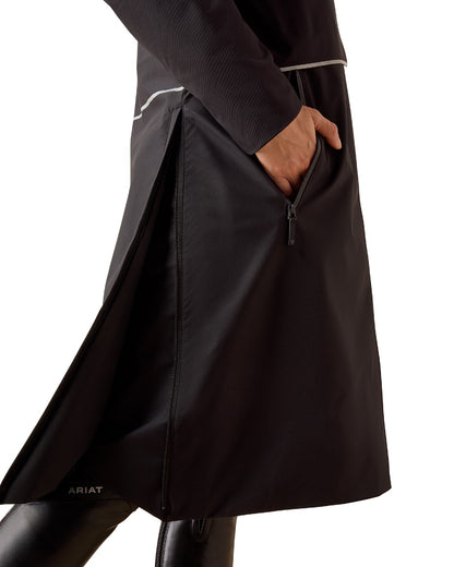 Black coloured Ariat Womens Long Rider Waterproof Coat on a white background 