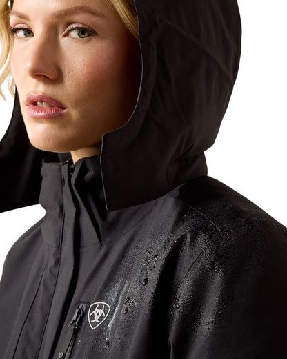 Black coloured Ariat Womens Long Rider Waterproof Coat on a white background 