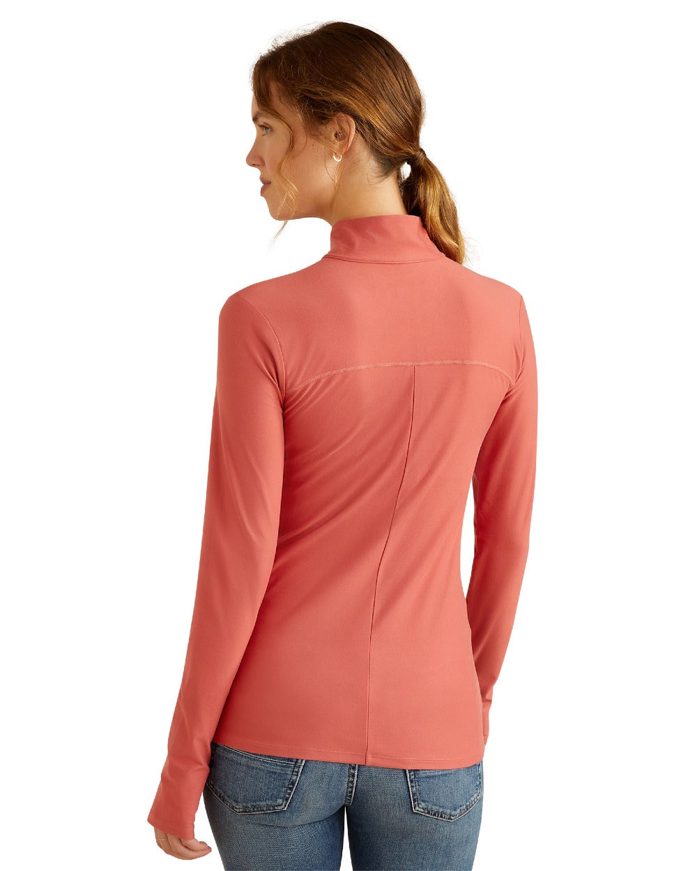 Dusty Cedar Coloured Ariat Womens Lowell 3.0 Quarter Zip Baselayer on white background 