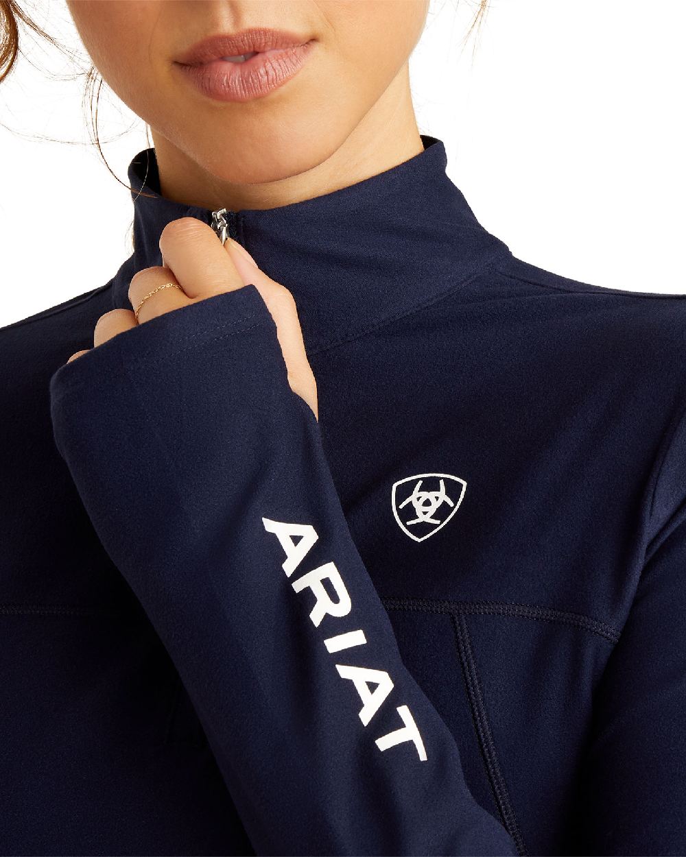 Navy Eclipse Coloured Ariat Womens Lowell 3.0 Quarter Zip Baselayer on white background 