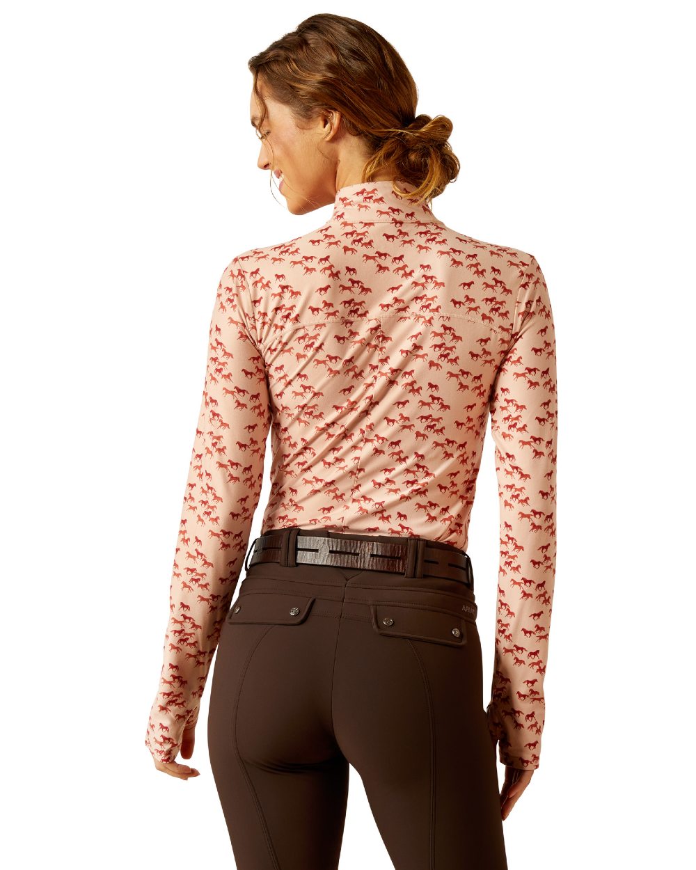 Scattering Horses Coloured Ariat Womens Lowell 3.0 Quarter Zip Baselayer on white background 