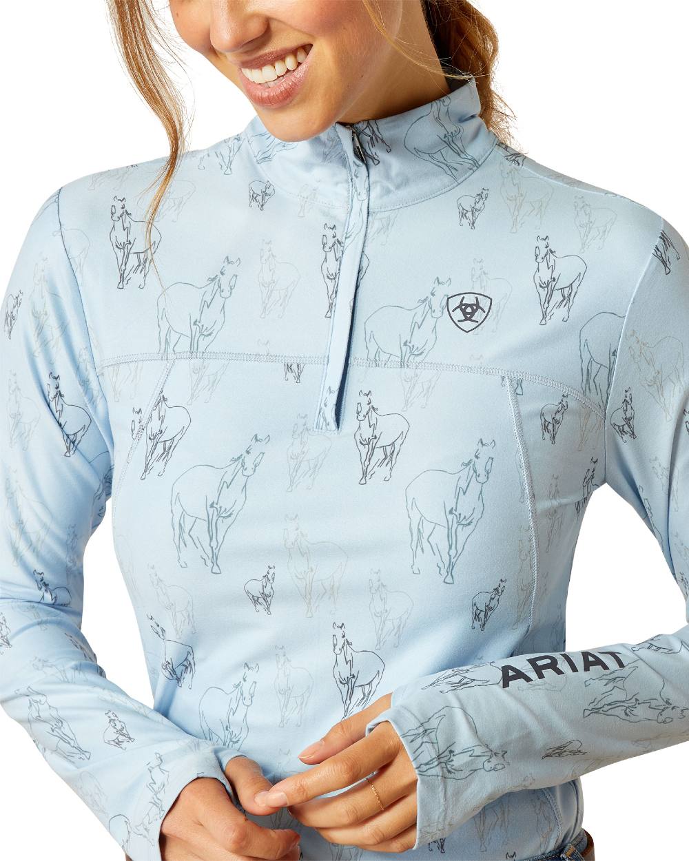 Sketch Horse Coloured Ariat Womens Lowell 3.0 Quarter Zip Baselayer on white background 