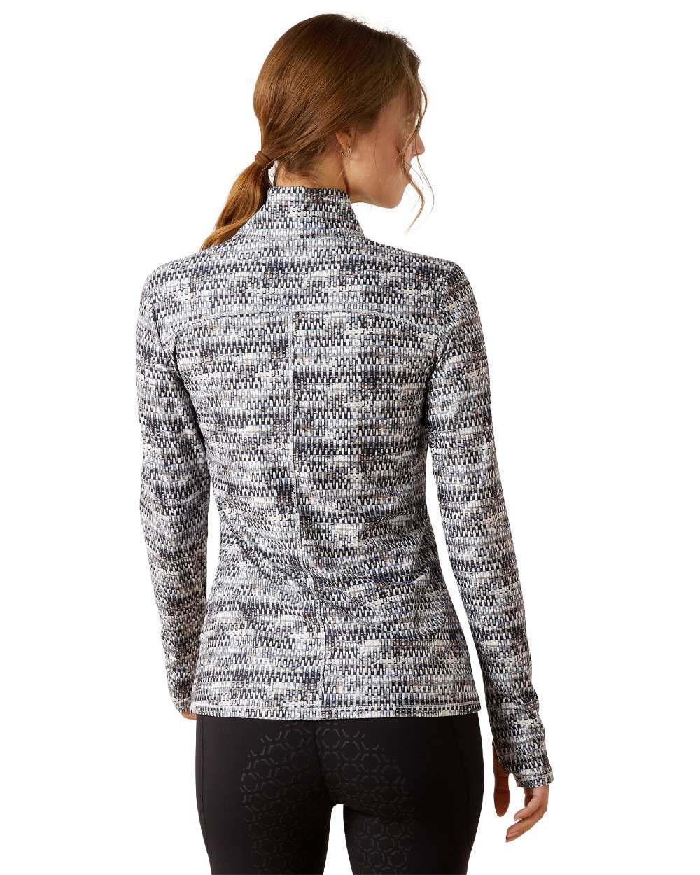 Autumn Batik Coloured Ariat Womens Lowell 3.0 Quarter Zip Baselayer on white background 