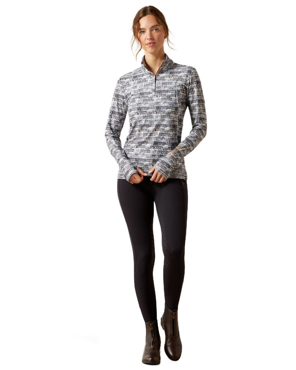 Autumn Batik Coloured Ariat Womens Lowell 3.0 Quarter Zip Baselayer on white background 