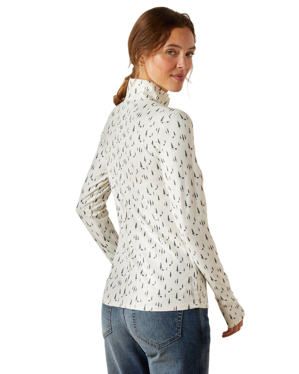 Forest Horses Coloured Ariat Womens Lowell 3.0 Quarter Zip Baselayer on white background 