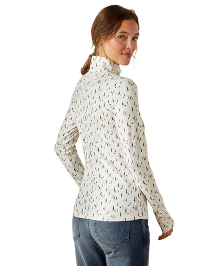 Forest Horses Coloured Ariat Womens Lowell 3.0 Quarter Zip Baselayer on white background 