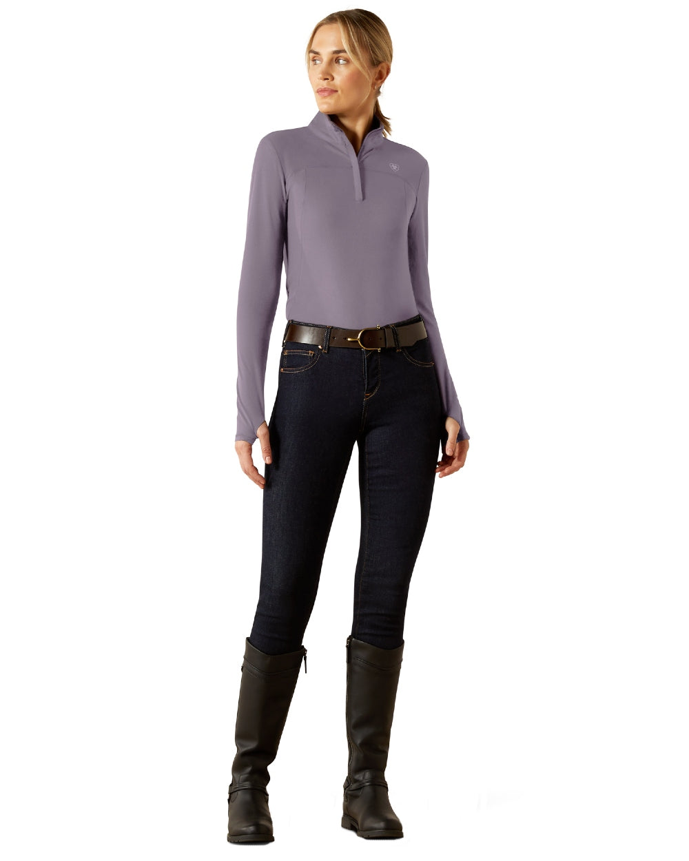 Purple Ash Coloured Ariat Womens Lowell 3.0 Quarter Zip Baselayer on white background 
