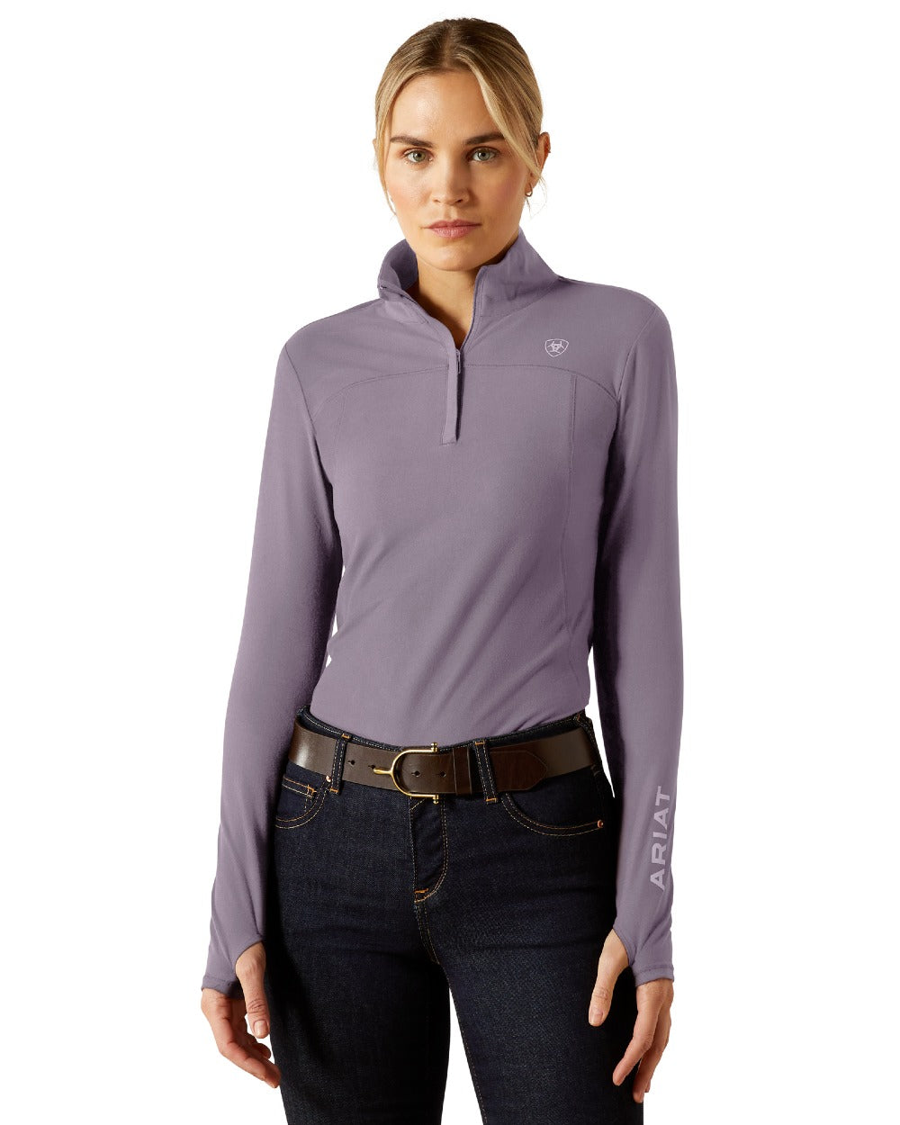 Purple Ash Coloured Ariat Womens Lowell 3.0 Quarter Zip Baselayer on white background 