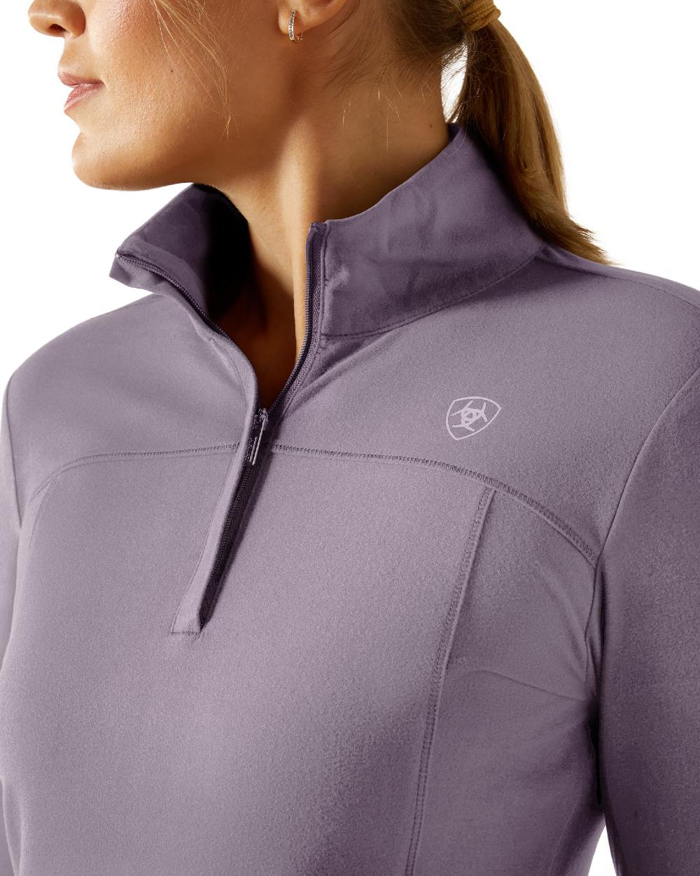Purple Ash Coloured Ariat Womens Lowell 3.0 Quarter Zip Baselayer on white background 
