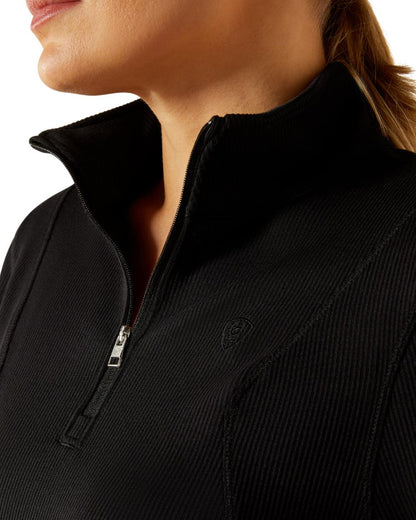 Black Coloured Ariat Womens Lucent Quarter Zip Baselayer on white background 