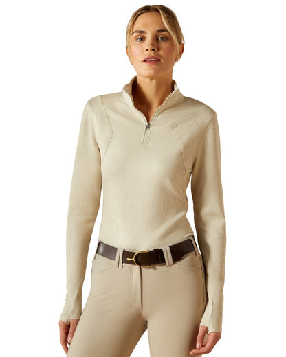 Pelican Coloured Ariat Womens Lucent Quarter Zip Baselayer on white background 