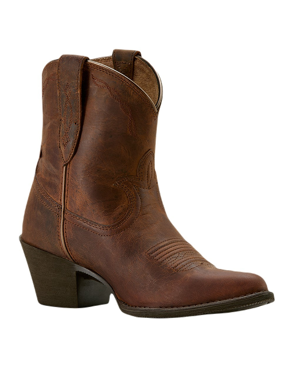 Sassy Brown coloured Ariat Womens Maggie Western Boots on white background 
