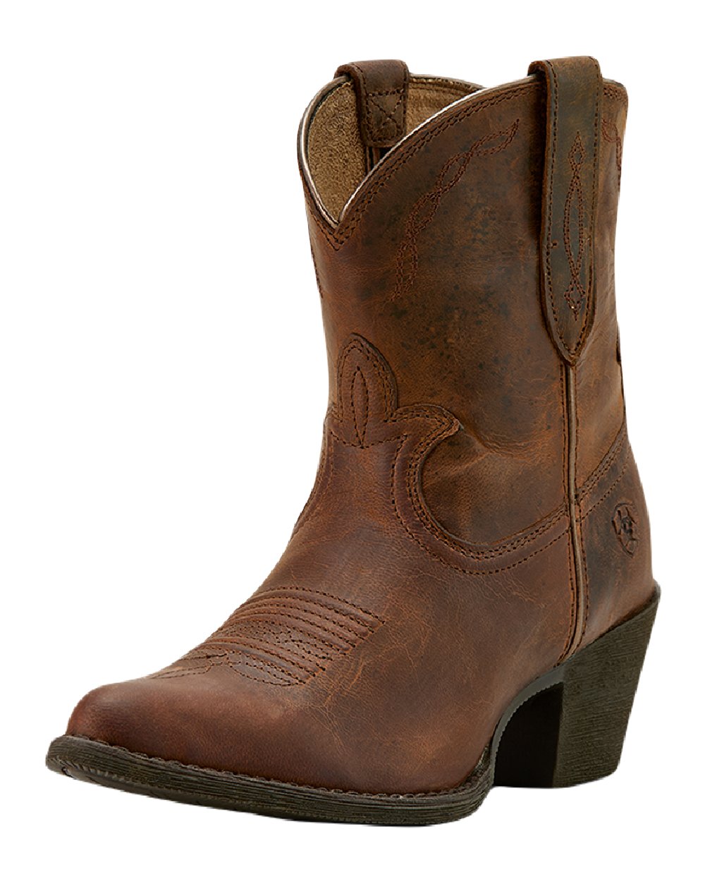 Sassy Brown coloured Ariat Womens Maggie Western Boots on white background 