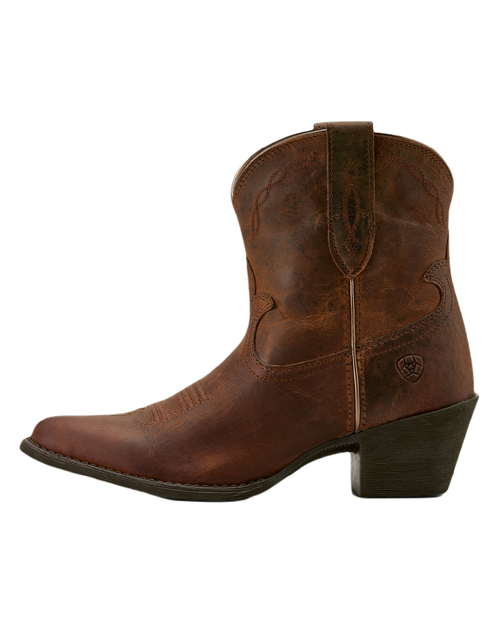 Sassy Brown coloured Ariat Womens Maggie Western Boots on white background 