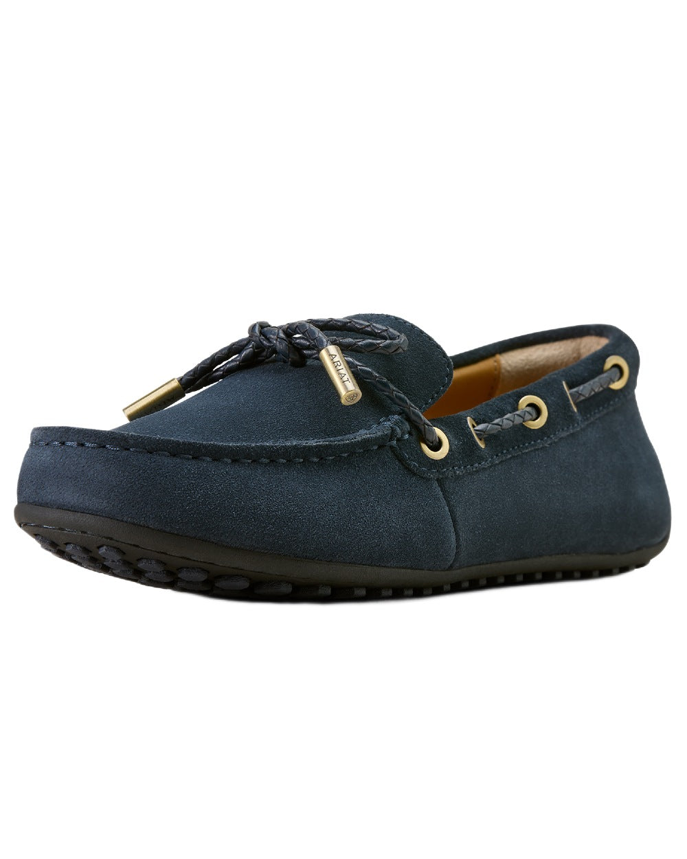 Navy Suede coloured Ariat Womens Margot Driving Moc on white background 
