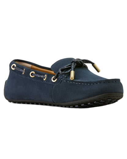 Navy Suede coloured Ariat Womens Margot Driving Moc on white background 