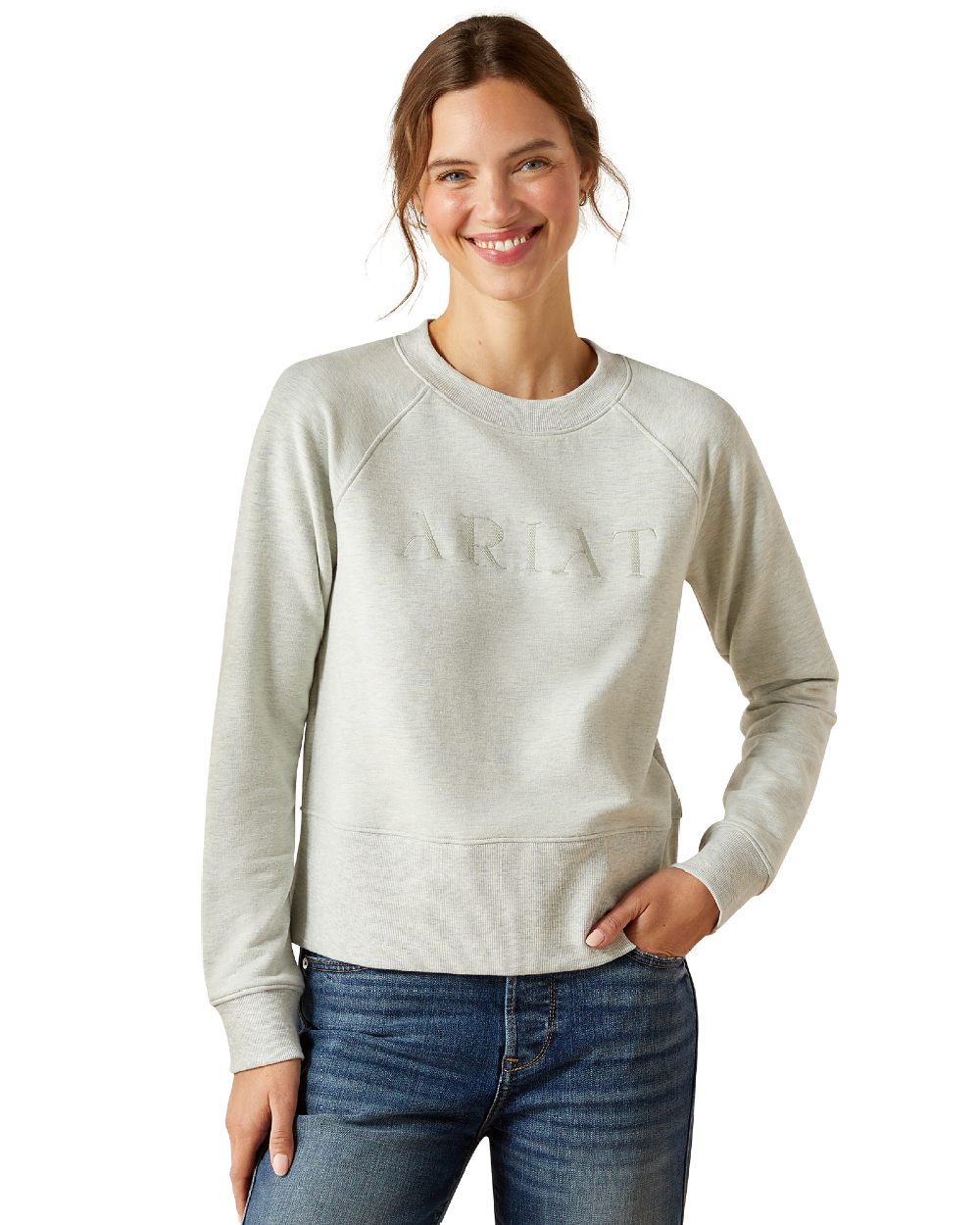 Heather Grey Coloured Ariat Womens Martine Sweatshirt on white background 