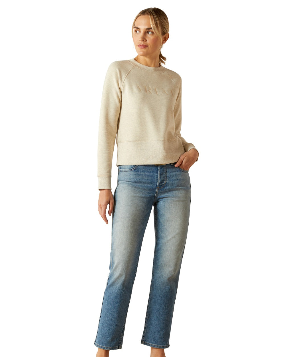 Pelican Heather Coloured Ariat Womens Martine Sweatshirt on white background 