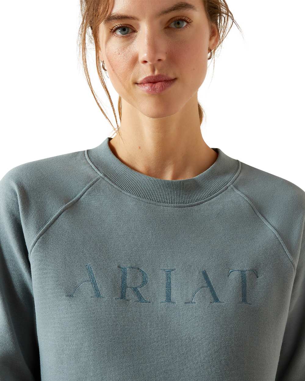 Steel Sage Coloured Ariat Womens Martine Sweatshirt on white background 