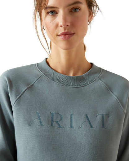 Steel Sage Coloured Ariat Womens Martine Sweatshirt on white background 