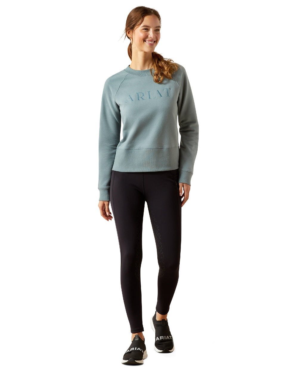 Steel Sage Coloured Ariat Womens Martine Sweatshirt on white background 