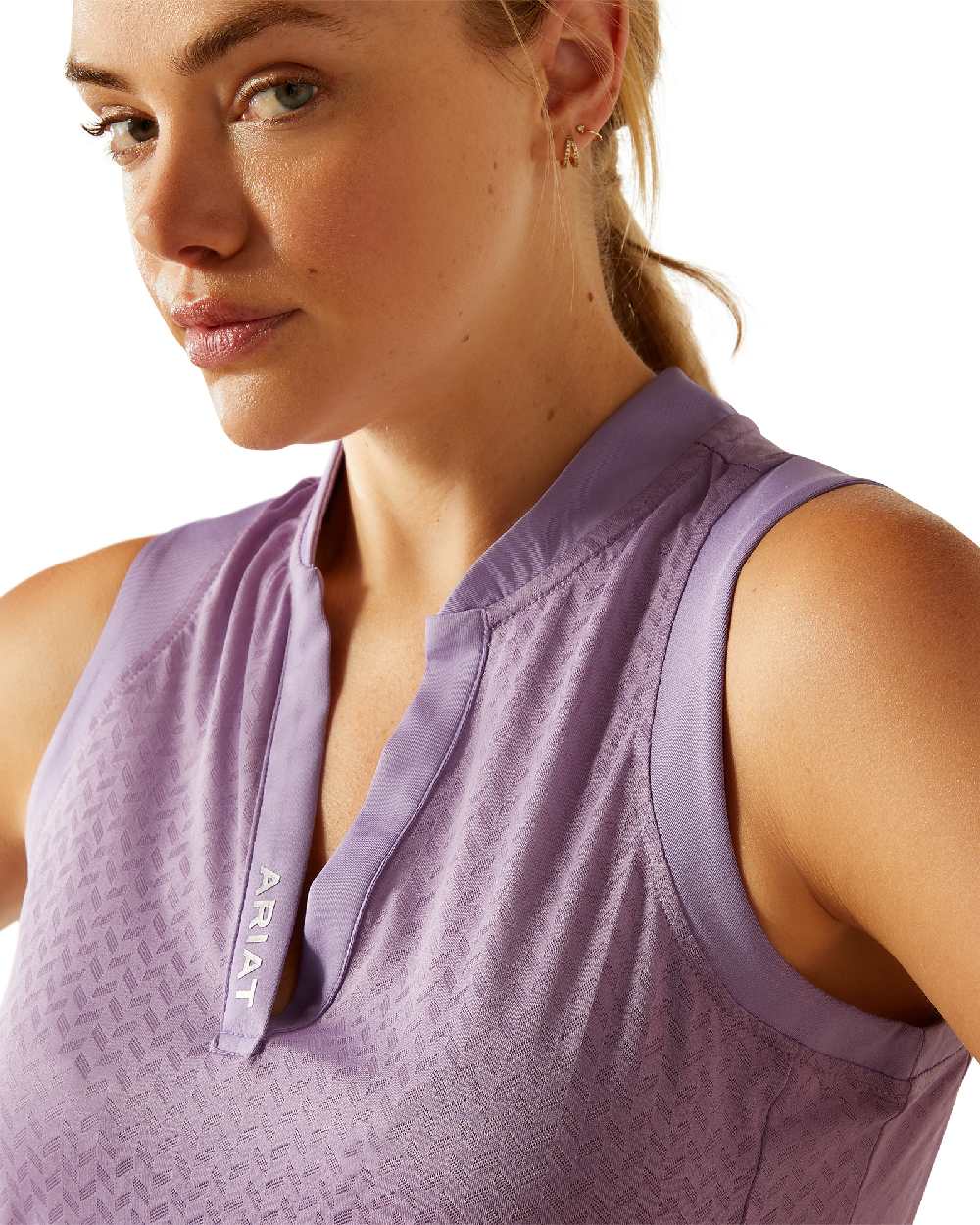 Chalk Violet coloured Ariat Womens Mesa Baselayer on white background 