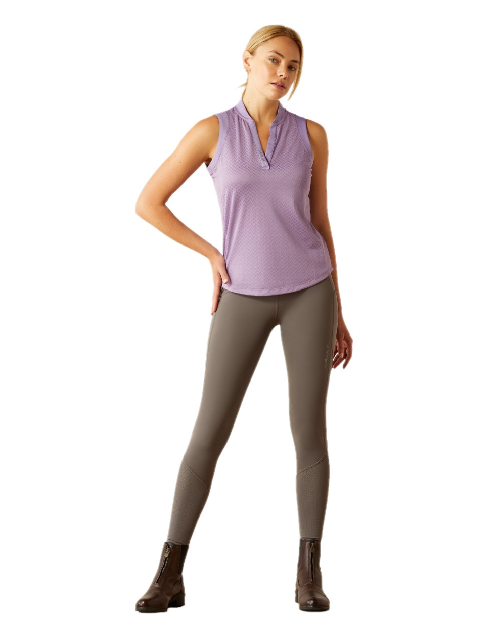 Chalk Violet coloured Ariat Womens Mesa Baselayer on white background 