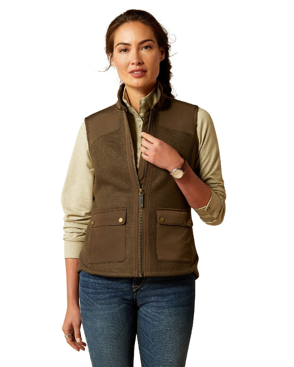 Earth coloured Ariat Womens Millbrae Gilet on white background 
