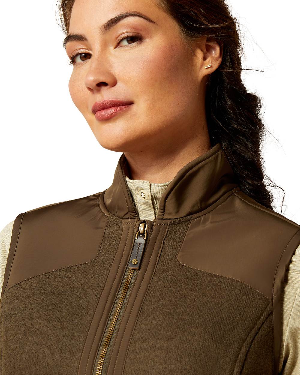 Earth coloured Ariat Womens Millbrae Gilet on white background 