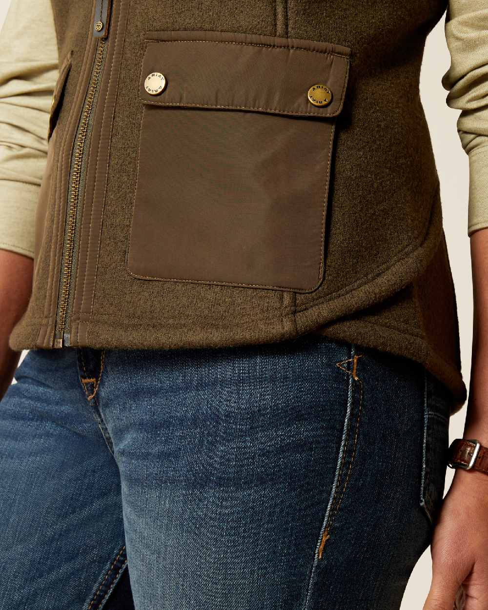 Earth coloured Ariat Womens Millbrae Gilet on white background 