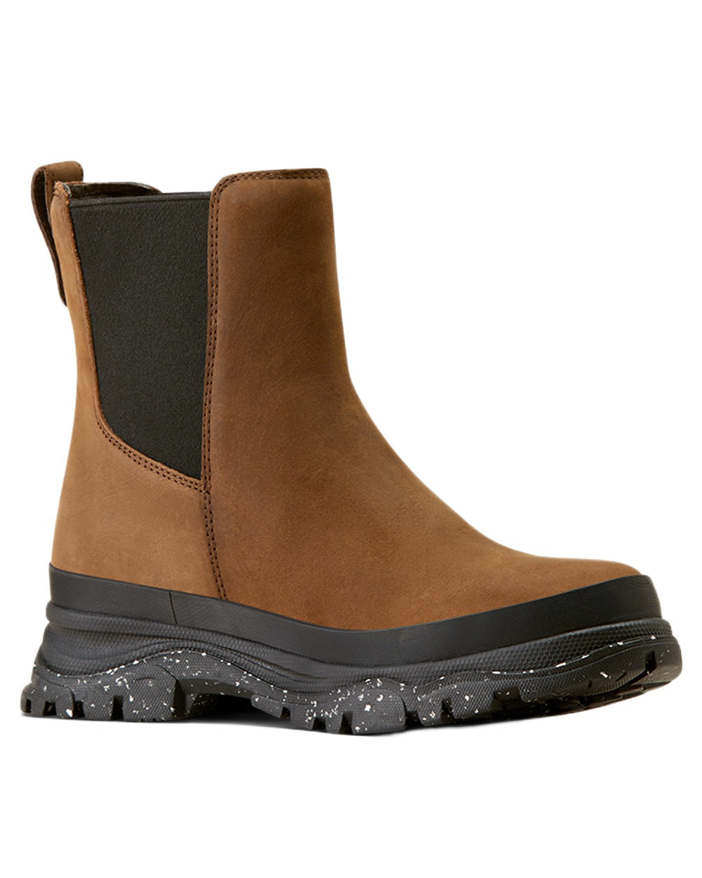 Oily Distressed Brown coloured Ariat Womens Moresby Waterproof Chelsea Boots on white background 