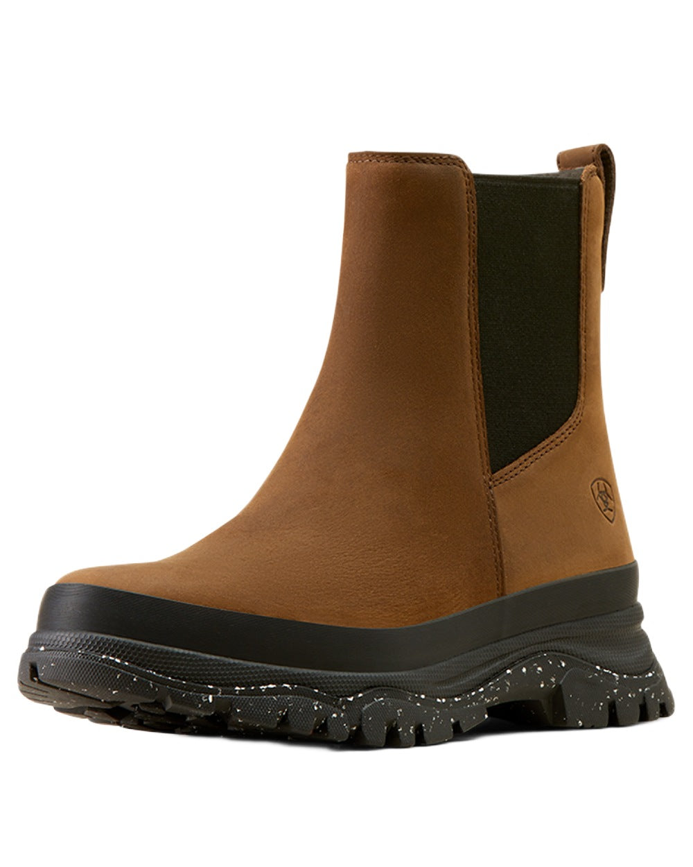 Oily Distressed Brown coloured Ariat Womens Moresby Waterproof Chelsea Boots on white background 