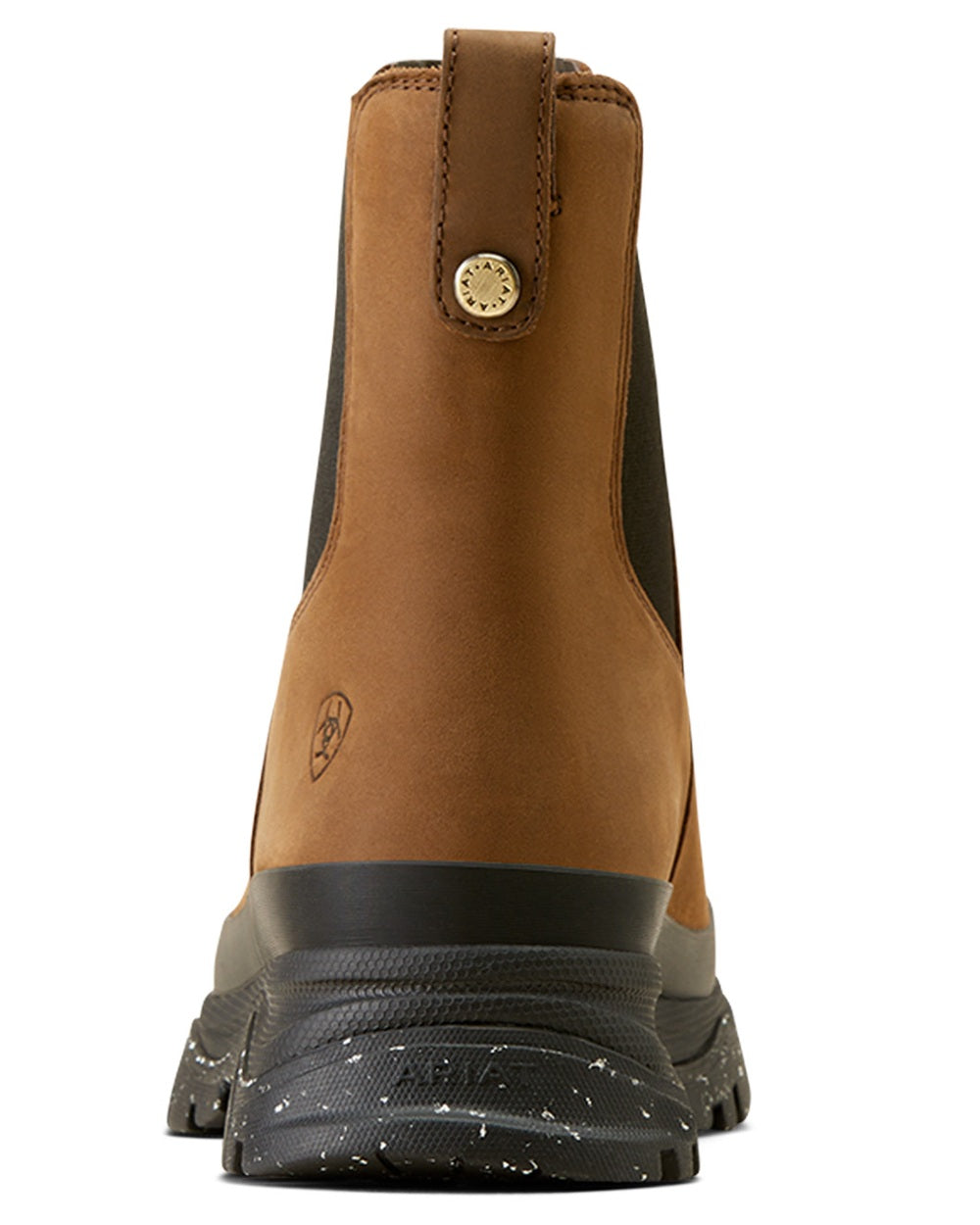 Oily Distressed Brown coloured Ariat Womens Moresby Waterproof Chelsea Boots on white background 
