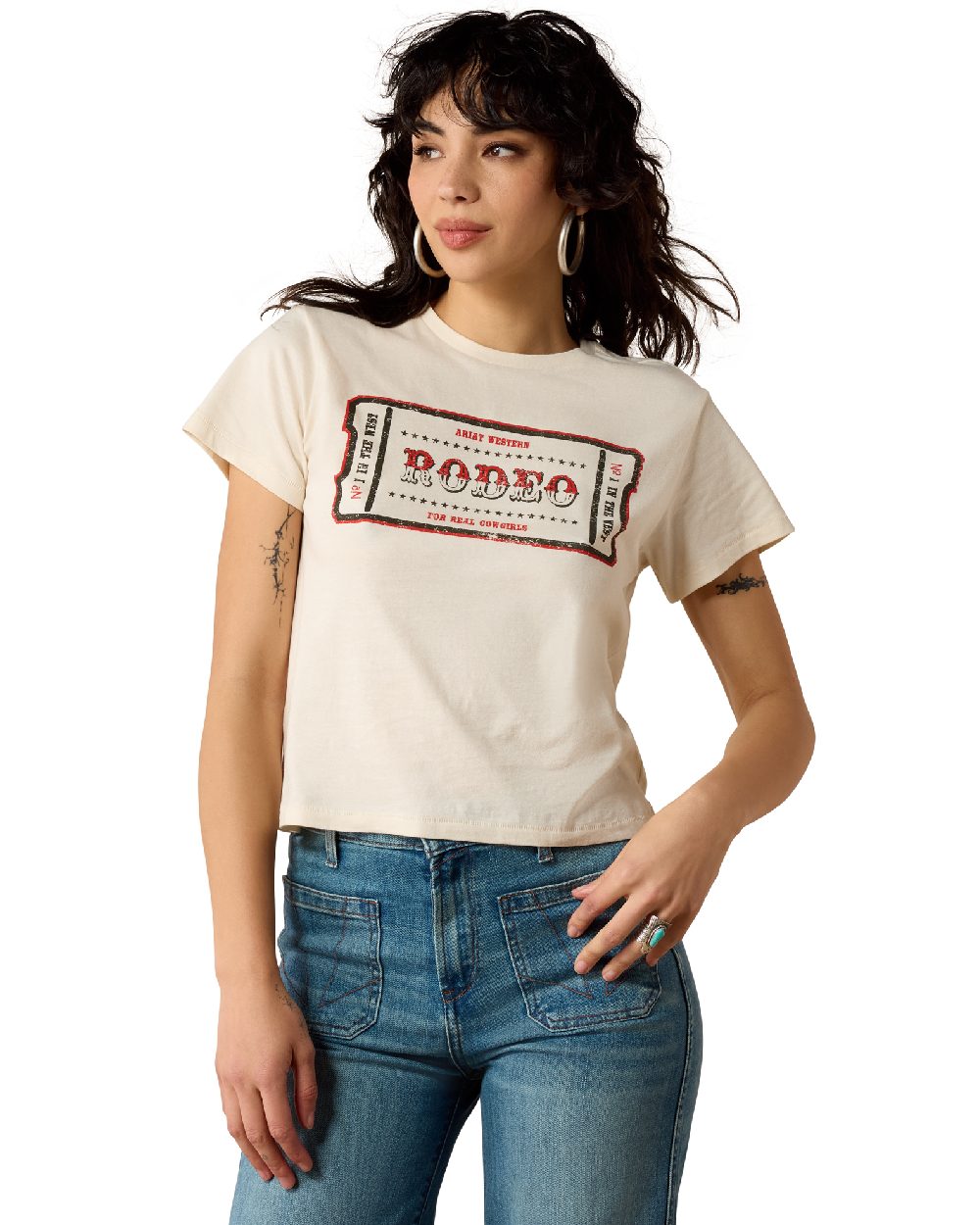 Natural coloured Ariat Womens One in the West T-Shirt on white background 